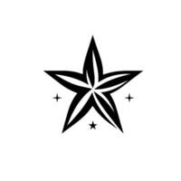 Stylized, Minimalist Black Star with Ornamental Details and Smaller StarCross Accents, on a White Background. vector