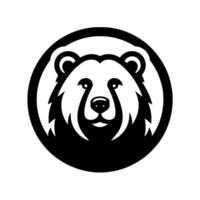 Monochromatic Bear Head Bold, stylized of a bears face within a circle, featuring sharp lines and expressive detail. vector