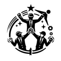 Engineering Team Triumph Stylized Symbol of Unity, Success, and Technical Excellence, Featuring Diverse Individuals. vector
