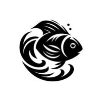 Sleek Black and White of a Swimming Fish with Flowing Fins and Bubbles, Clean Lines, Isolated on White. vector