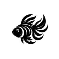 A Stylized Black and White Fish with Elaborate Fins and Tail, Against a Plain White Background. vector