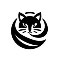 Stylized Black Cat Head Within a Circular Geometric Shape, Featuring Minimalist Elements and a Whimsical Expression vector