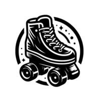 Stylized Black and White Illustration of a Roller Skate, Embellished with Stars and Dots in a Circular . vector