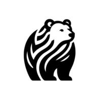 Minimalist black and white bear , showcasing a stylized with linear fur pattern, isolated against white backdrop. vector
