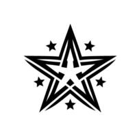 Intricate Geometric Black Star with Six Surrounding Smaller Stars on White Background, , Symbolism. vector