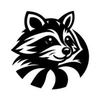 Stylized Black and White Raccoon Head Mascot , Smiling with Striped Tail, on a White Background. vector