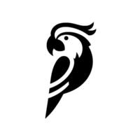 Minimalist Silhouette of a Cockatoo with Crest, Beak, and Wing Detail in Black and White on Plain Background. vector