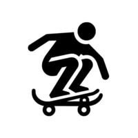 Minimalist Black Silhouette of Skateboarder in Action, Dynamic Pose, Against White Background, Emblemlike Illustration. vector