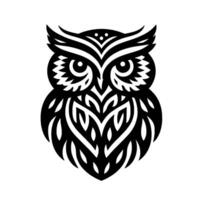Bold Black and White Geometric Owl Illustration with Intricate Patterns, Artistic , and Minimalist Aesthetic on a White Backdrop. vector