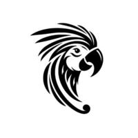 Stylized monochrome illustration of a parrots head in profile with a bold of black and white lines, conveying a modern, aesthetic. vector