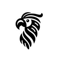 Striking Black White Parrot Head Silhouette with Bold Striped Detailing, Simple Art on White Background. vector