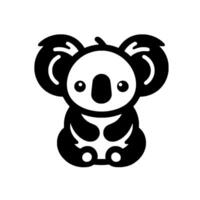 Minimalist Black and White Koala Bear Illustration Sitting, FrontFacing, CartoonStyle with Simple, Solid . vector