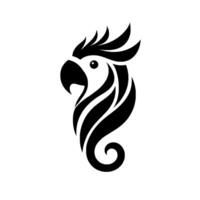 Modern Black and White Parrot , Artistic Featuring Flowing Lines, EyeCatching Crest on White Background vector