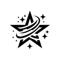 Black White Starburst A geometric star with orbital bands and smaller stars, ideal for branding, icons, or artistic projects. vector