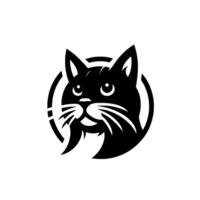 Artistic Black Cat Head Inside a Circle, Minimalist , Illustration, Whiskers and Feline Expression vector