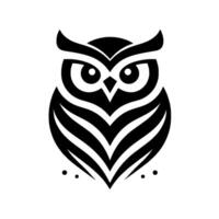 Symmetric, minimalist, and stylized black and white owl illustration with sharp angles and a striking, centered composition on plain white background. vector