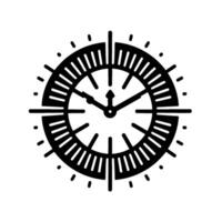 Monochromatic Geometric Clock Abstract Timepiece with Radial Lines, Hands Indicating Specific Hour, Minutes on White Background vector