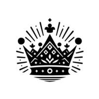 style black and white crown with intricate geometric details, emanating radiant lines, on a plain white background. vector