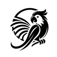 Bold Black and White Parrot Silhouette Emblem Within a Circular Frame, Illustrating a Minimalist Aesthetic vector