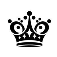 Elegant, symmetrical, black and white minimalist crown featuring dot and diamond embellishments, on a stark white background, exuding royalty. vector