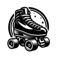 Retro Roller Skate Silhouette with StarStudded Circular Emblem Bold Black and White for a Vintage Vibe. vector