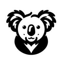 Stylized black and white illustration of a koalas friendly face, symmetrical with playful expression, isolated on a plain white background. vector