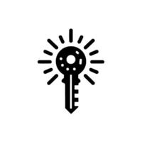 Illuminated Black Key with a Round Head and Radial Burst of Light on a White Background. vector