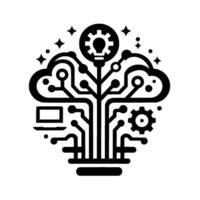 TechTree Concept A Digital Tree with Cloud, Gear, Lightbulb, and Circuitry elements, a tech innovation . vector