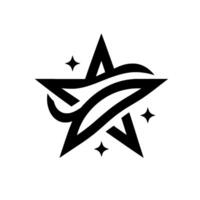 Modern Black Star with Streamlined Curves Sparkling Accents on White Background, . vector