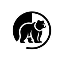 Minimalist Black and White Bear with Circular Frame and Shadow, Modern , Symbolic Representation. vector