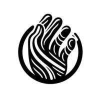 Stylized Hand Reaching Out, Black and White Within a Circle, Illustrating Support, Collaboration, and Connection. vector