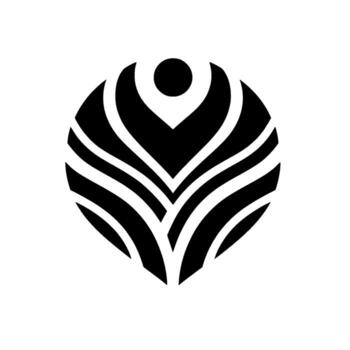 resumen negro y blanco símbolo un estilizado, en capas, forma ovalada con un central, puntiagudo forma V y un redondeado parte superior elemento, en contra un blanco fondo. vector