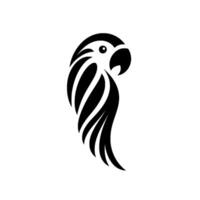 Minimalist Black Parrot Silhouette with Abstract Feather on White Background, Studio Shot. vector