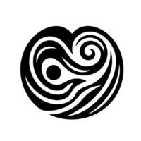 Abstract black and white with swirling lines, a central dot, within a circular frame, reminiscent of yinyang symbol vector