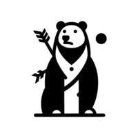 Stylized Black White Image of a Bear in a Tuxedo with an Arrow, Depicting a Humorous and Sophisticated Concept. vector