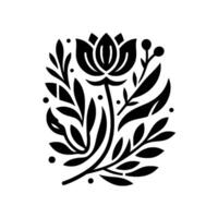 Elegant Black and White Floral Silhouette A symmetrical composition featuring a stylized lotus flower and surrounding foliage. vector