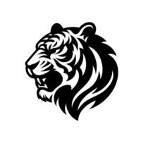Striking Black and White Tiger Head Silhouette, with Detailed Pattern and Aggressive Pose, Isolated on White Background. vector