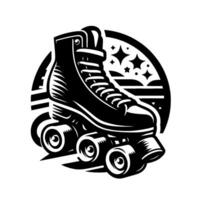 Retro Roller Skate Silhouette with Geometric Elements and Starry Background, Black and White Illustration vector