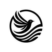 Black and White Circular Featuring a Bird in Flight above Waves, Minimalist , Elegant Composition. vector