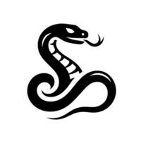 Black and White Cobra Serpent Illustration Stylized depiction of a coiled snake with a forked tongue, minimalist . vector