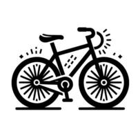 Sleek black bicycle silhouette with stylized sunburst details, wheels, and frame, presented on a white backdrop, minimalistic. vector