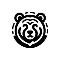 Bold Black White Minimalist Bear Head with Stylized Details and Decorative Outlines, on a clean white background. vector