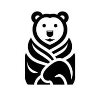 Black and white stylized bear mascot with abstract linear , friendly expression, and simple shapes. vector
