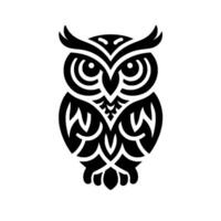 Bold Black and White Owl Illustration with Intricate Geometric Pattern and Minimalist Aesthetic, Centered on White vector