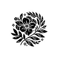 Elegant Black and White Floral Motif Stylized Flower and Leaf on a White Background, Perfect for Decorative Purposes. vector