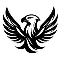 Bold Black and White Eagle Emblem with Spread Wings, a Striking and Representation on a White Backdrop. vector