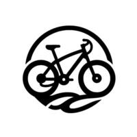 Minimalist Bicycle Black silhouette of a mountain bike enclosed within a circular frame, featuring stylized terrain elements. vector