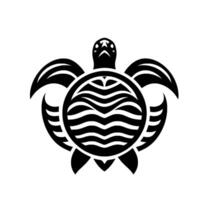 A stylized black and white sea turtle illustration with symmetrical, wavepatterned shell , embodying a minimalist aesthetic. vector