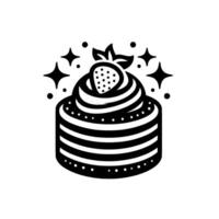 Elegant Black and White Illustration of a Layered Cake with Strawberry, Star Accents, and Minimalist on a White Background. vector
