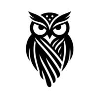 Striking black and white owl illustration with a minimalist, geometric , featuring sharp lines and bold shadows on a white background. vector